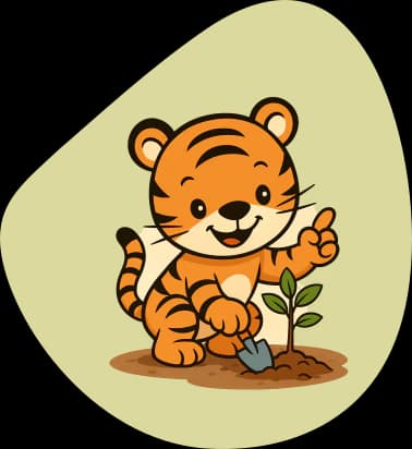 Tiger planting a seedling